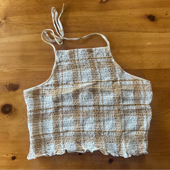 American Eagle Outfitters Gingham Halter Top Summer Smocked Women L - Picture 1 of 7